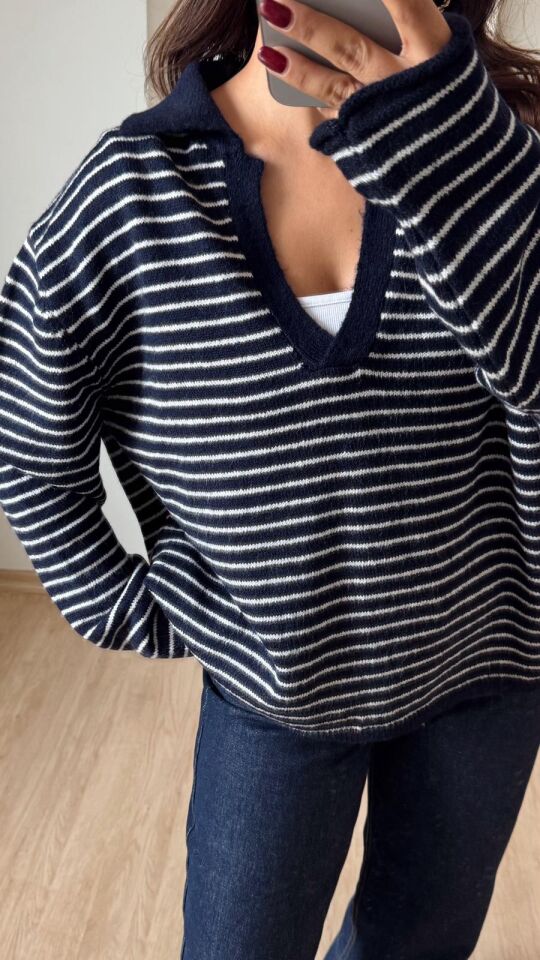 Polo Çizgili Kazak Lacivert