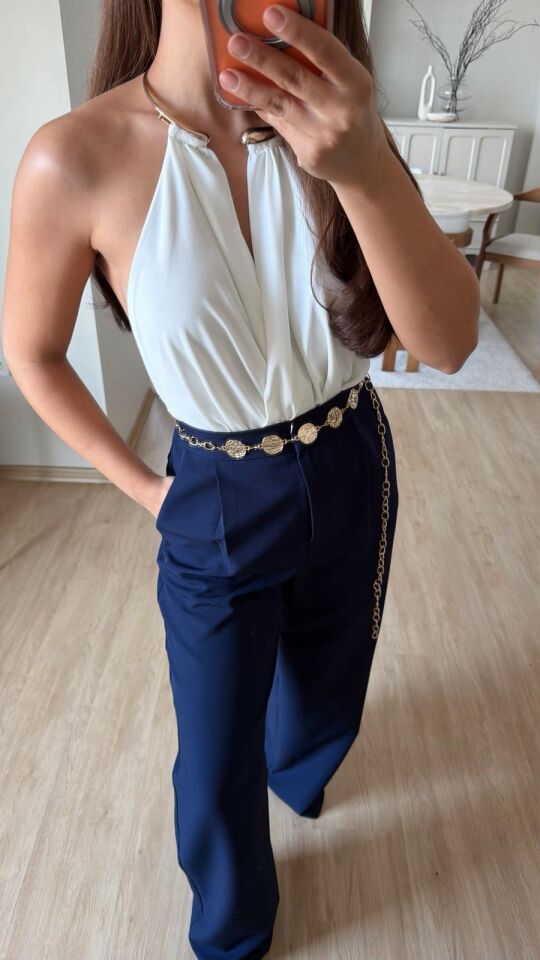 Jarse Aksesuarlı Bluz Beyaz