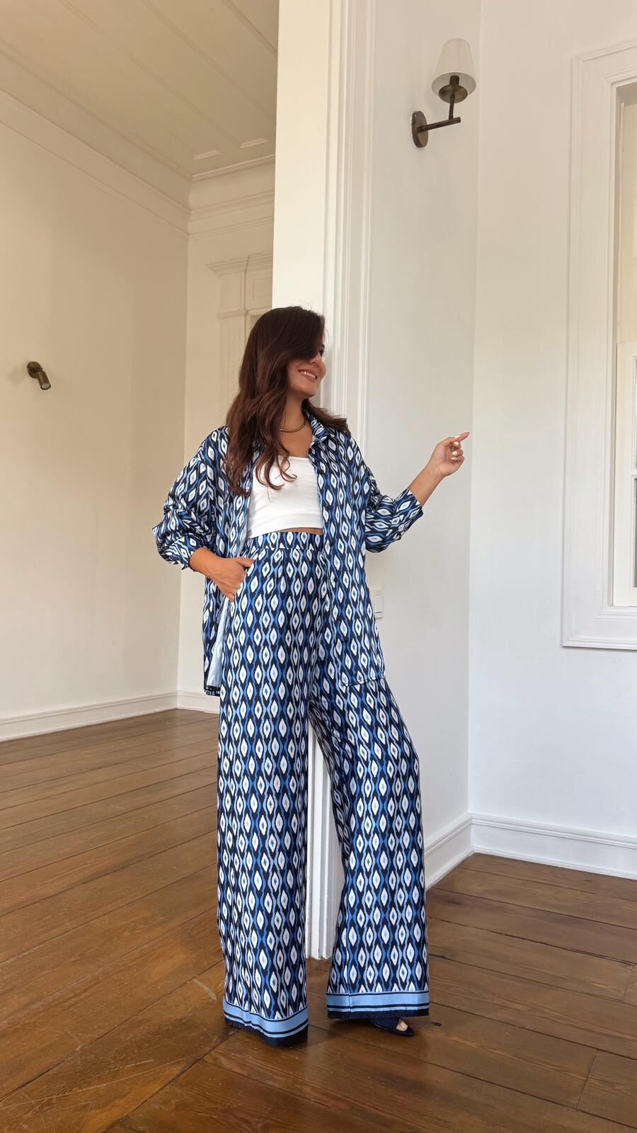 Desenli Saten Pantolon Laci