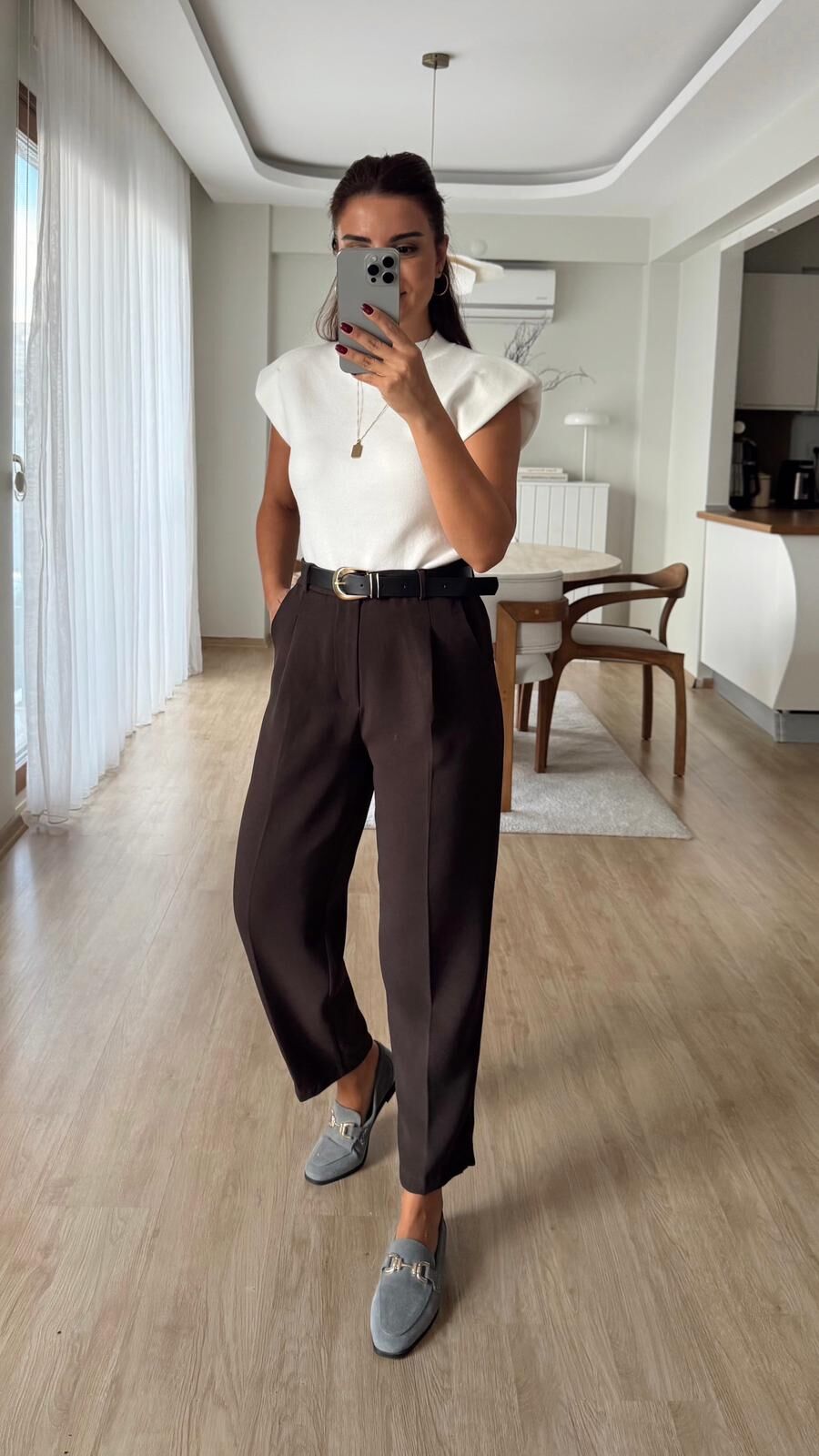 Kemerli Kahve Havuç Pantolon