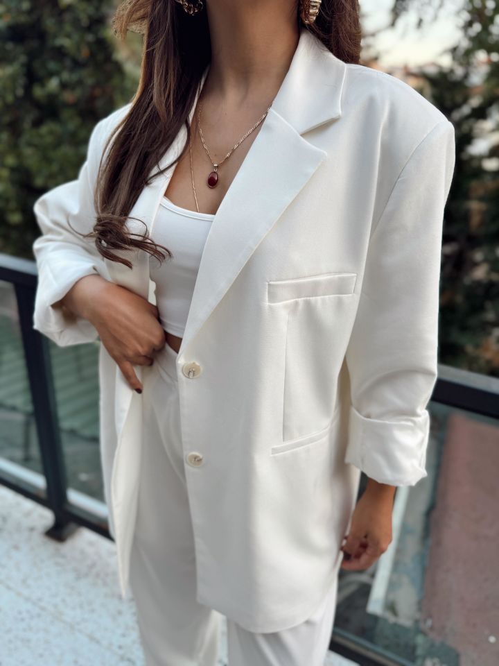 Kırık Beyaz Kemik Düğme Blazer