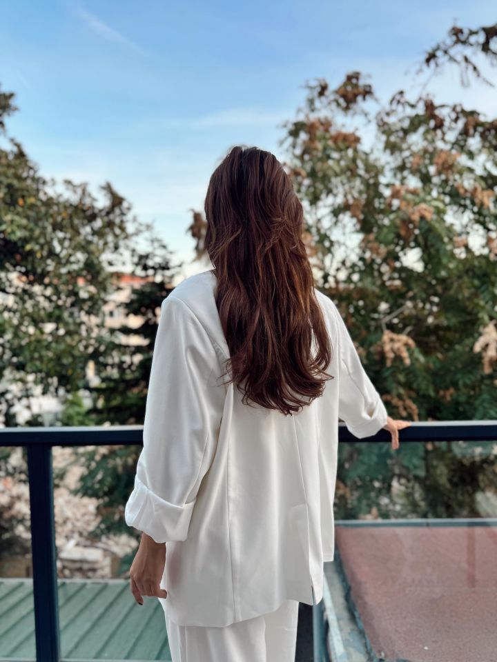 Kırık Beyaz Kemik Düğme Blazer