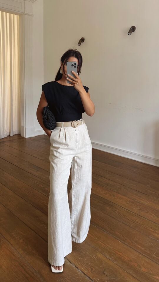 Dokulu Kumaş Pantolon Bej