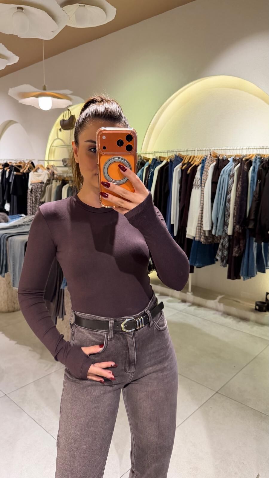 Parmak Geçmeli Body Kahve