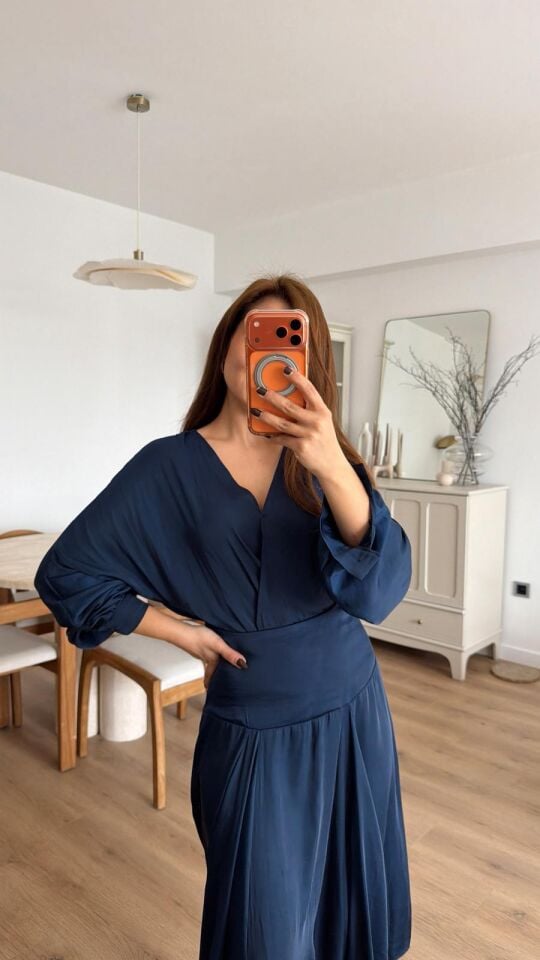 Kruvaze Saten Bluz Laci