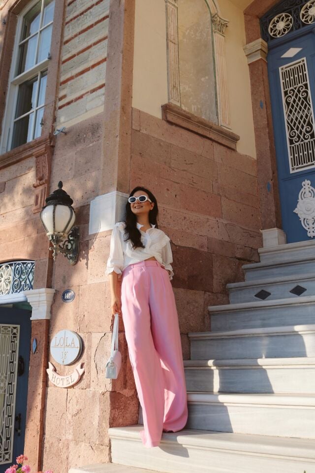 Pembe Yüksek Bel Palazzo