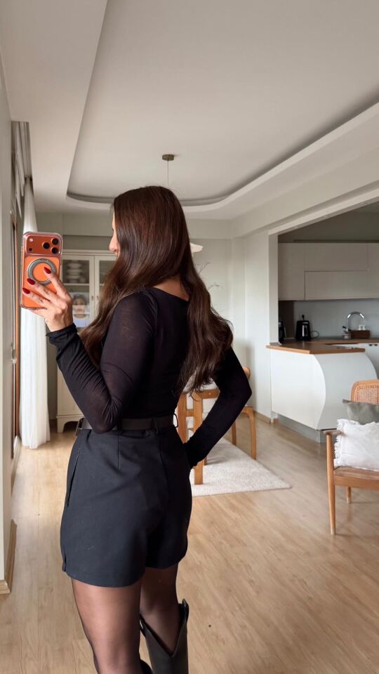 Bisiklet Yaka Transparan Bluz Siyah