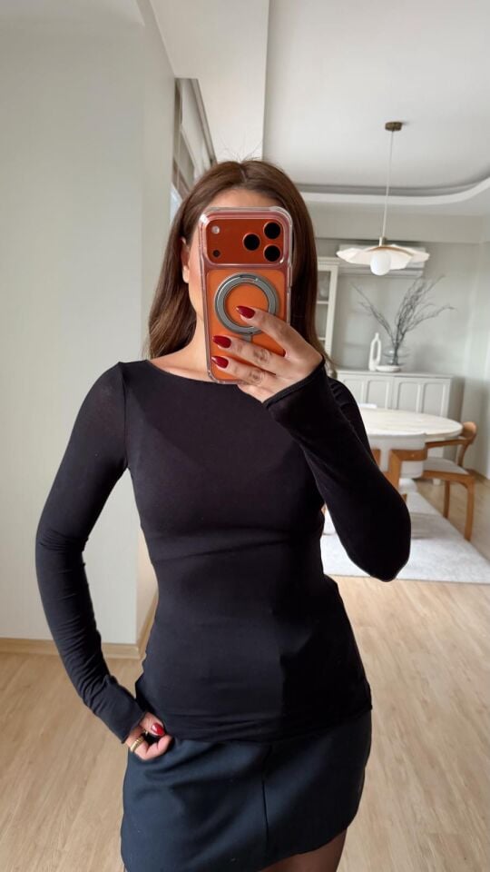 Bisiklet Yaka Transparan Bluz Siyah