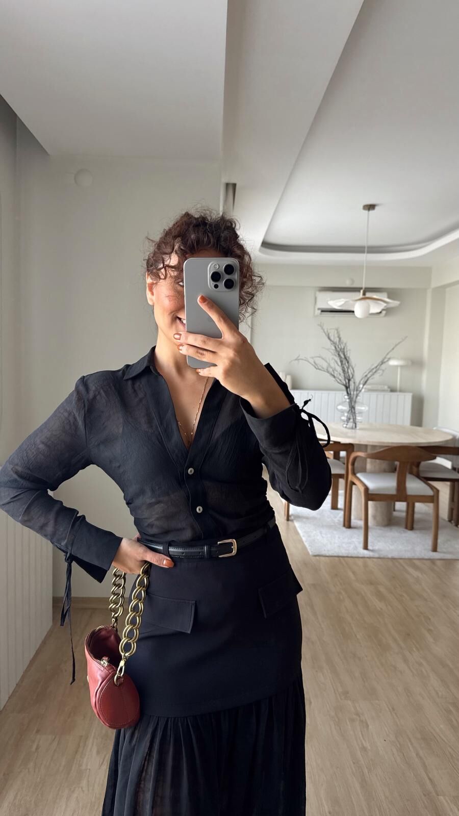 Brina Transparan Şifon Gömlek Siyah