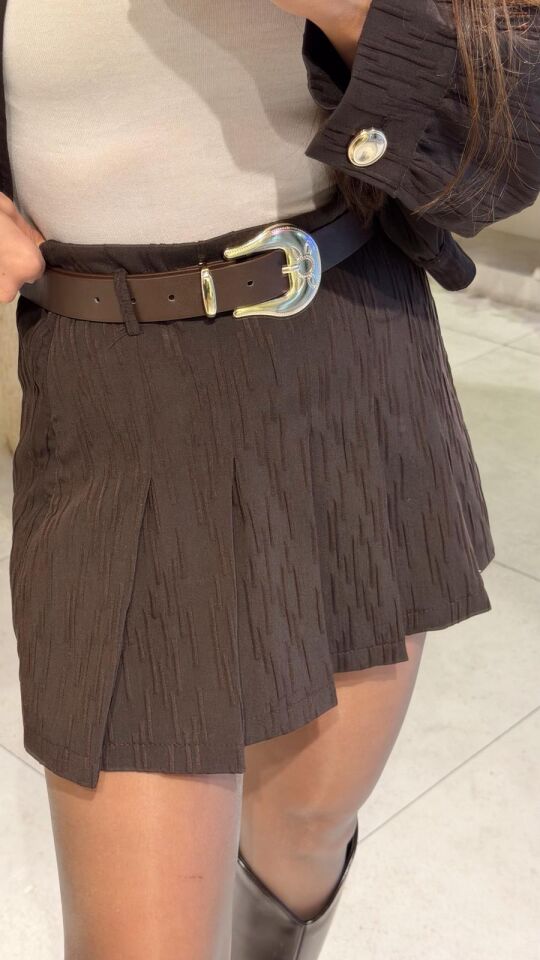 Kemerli Kahve Şort Etek