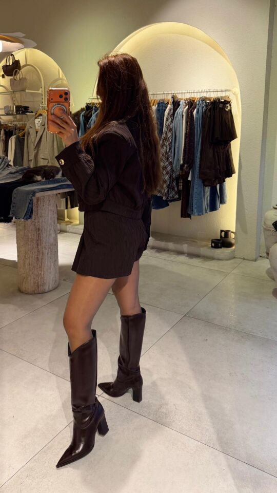 Kemerli Kahve Şort Etek