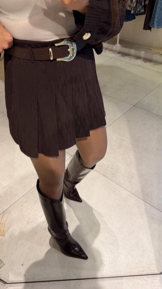 Kemerli Kahve Şort Etek