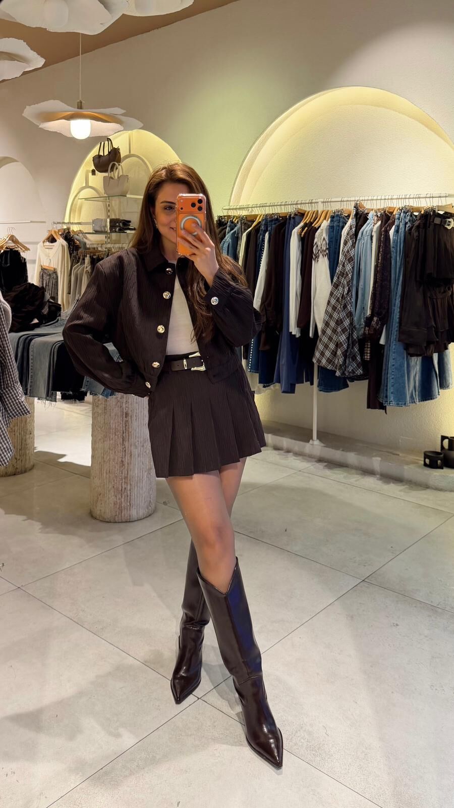 Kemerli Kahve Şort Etek