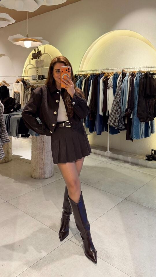 Kemerli Kahve Şort Etek