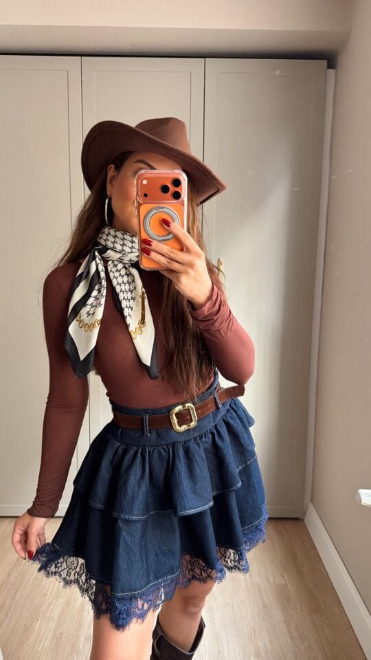 Bisiklet Yaka Transparan Bluz Kahve