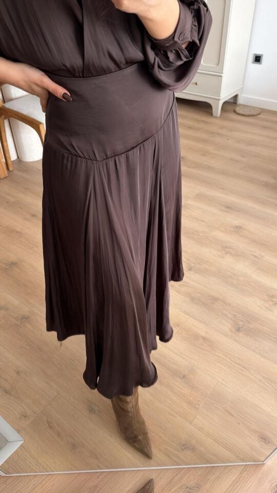 Asimetrik Saten Etek Kahve