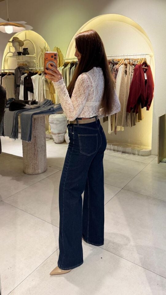 High Rise Wide Leg Jean Lacivert