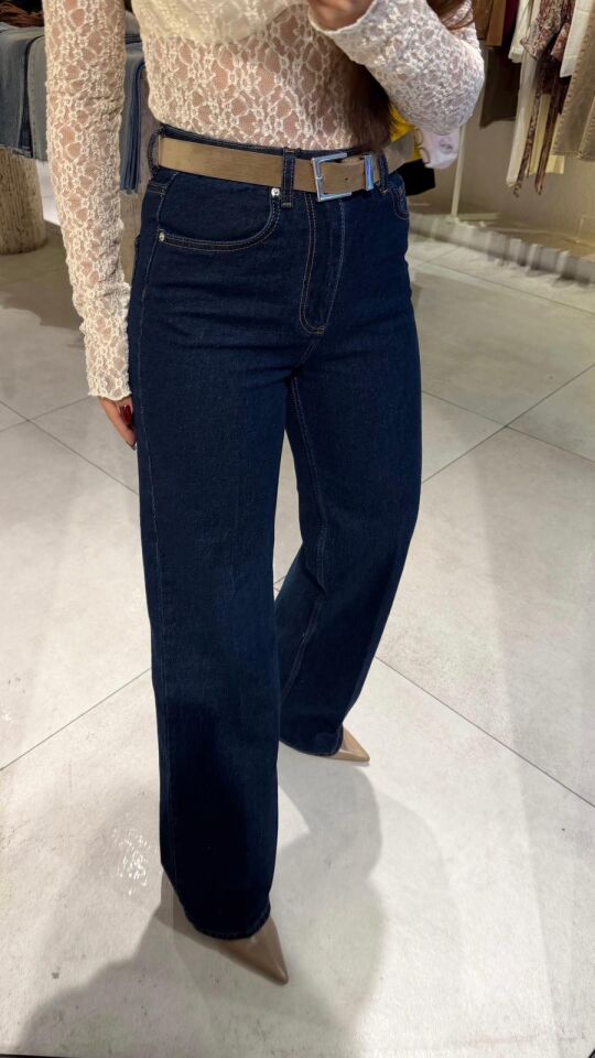High Rise Wide Leg Jean Lacivert