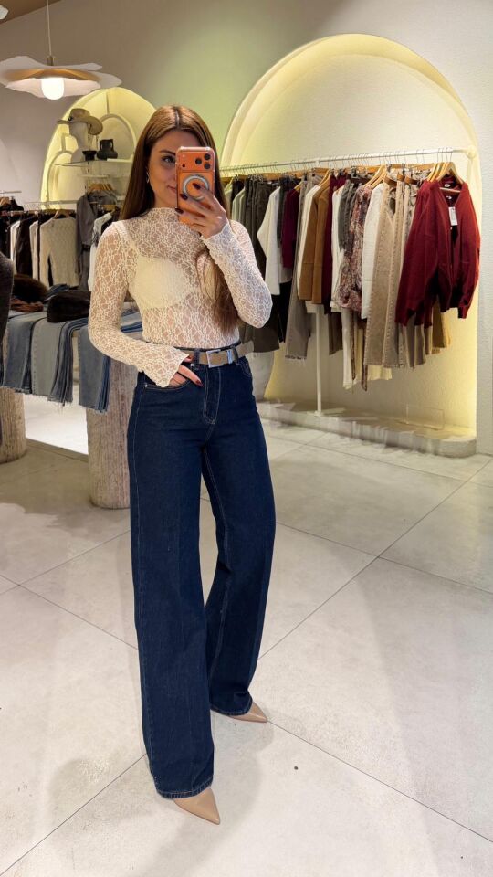 High Rise Wide Leg Jean Lacivert