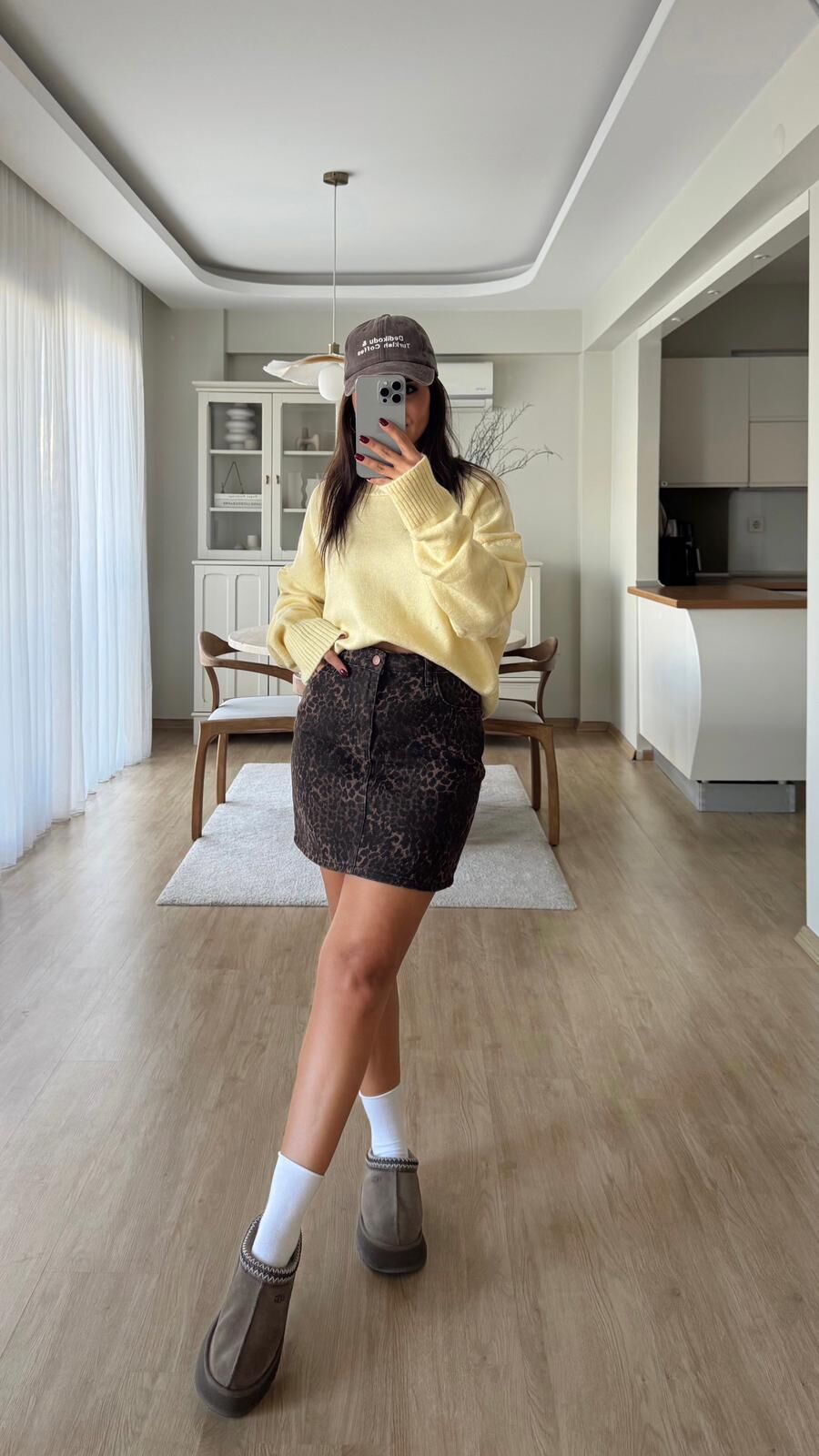 Leopar Denim Mini Etek