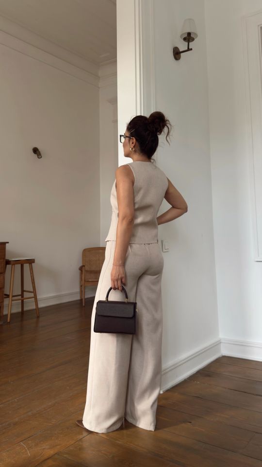 Dokulu Bağcıklı Pantolon Bej