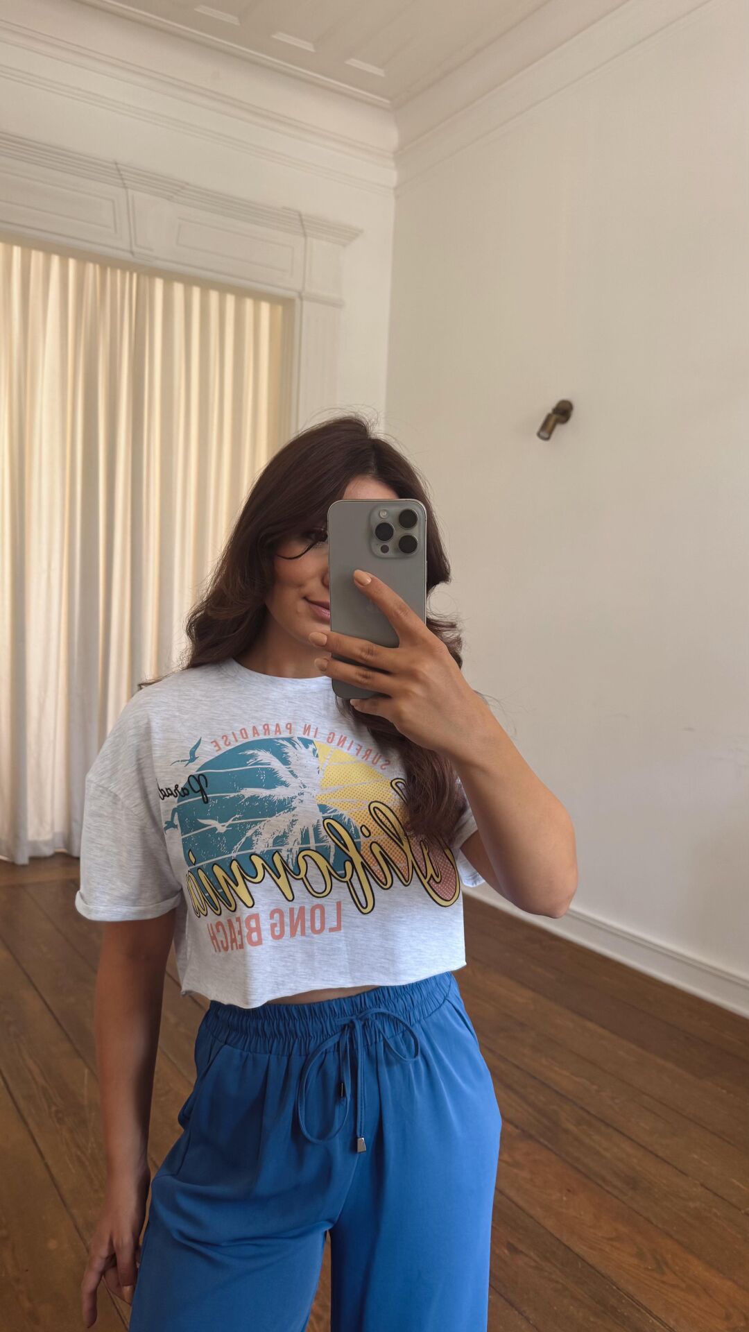 Baskılı Gri Crop Tshirt