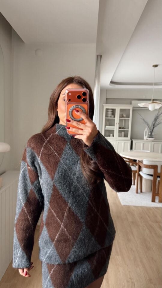 Baklava Etek Takım Gri