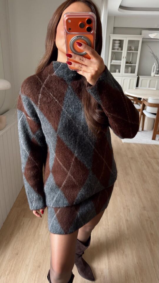 Baklava Etek Takım Gri