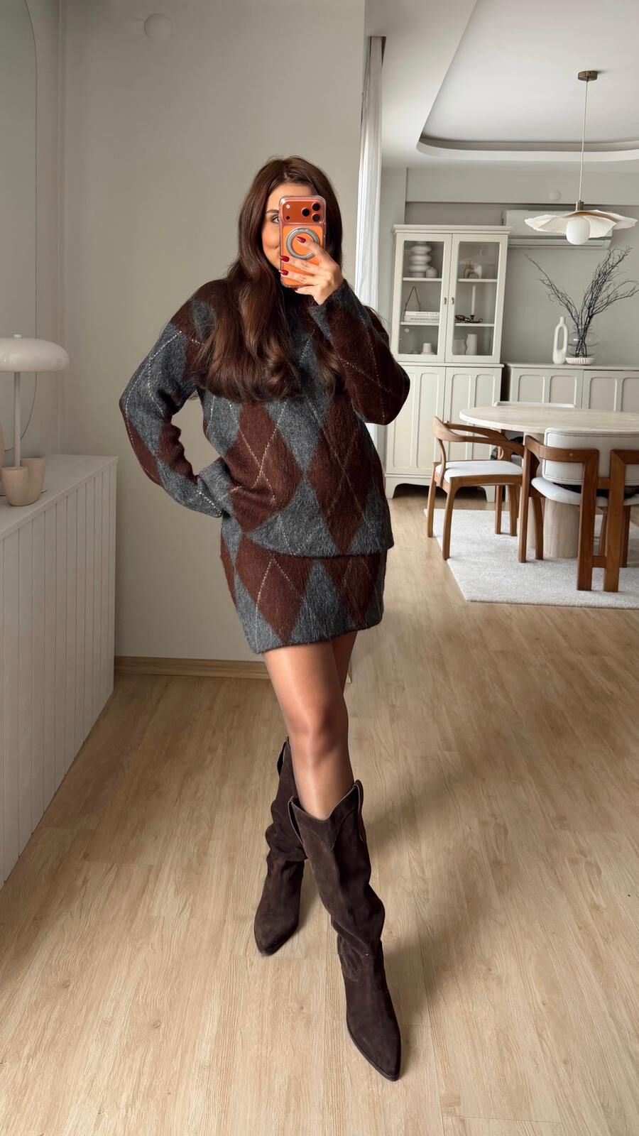 Baklava Etek Takım Gri