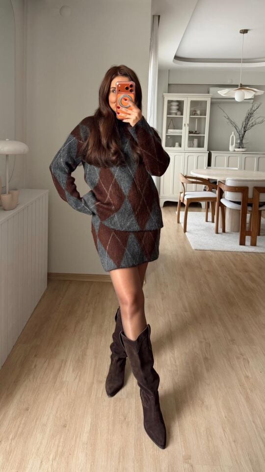 Baklava Etek Takım Gri