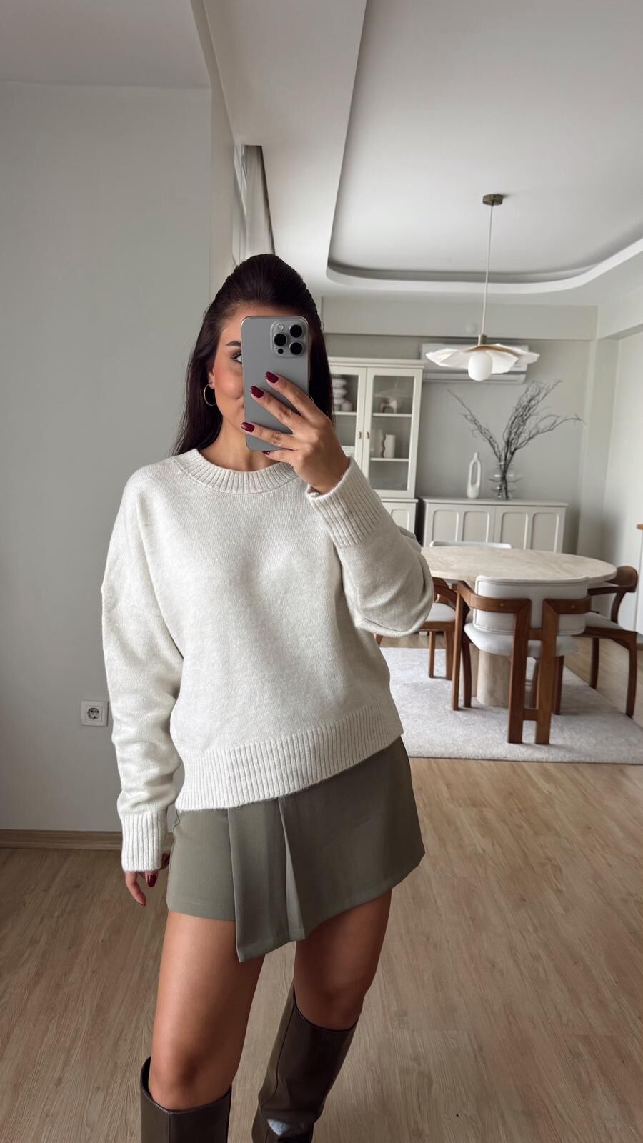 Bisiklet Yaka Düşük Kol Kazak Taş