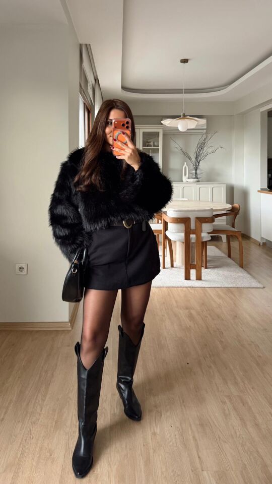 Crop Kürk Siyah