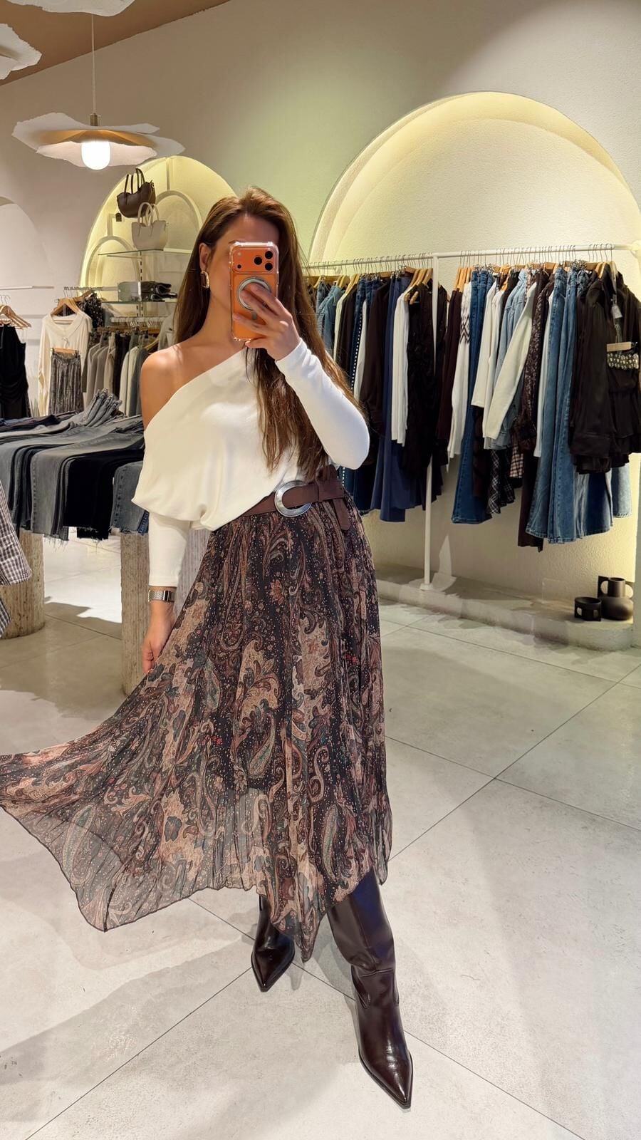 Bel Lastikli Şal Desen Etek