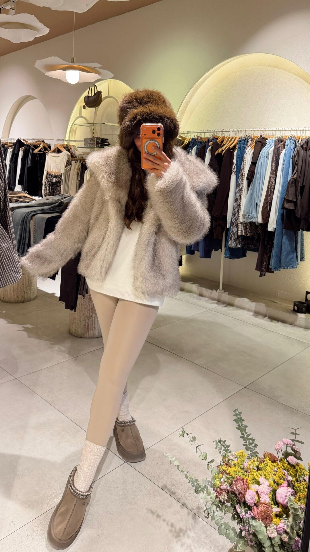 Şal Yaka Kırçıllı Ekru Kürk