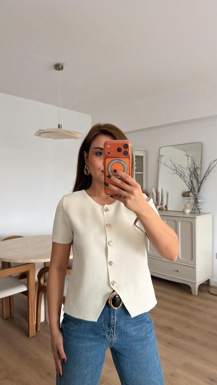 Milena Düğmeli Ekru Bluz