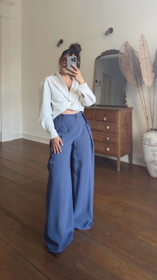 Tencel Düğmeli Pantolon İndigo