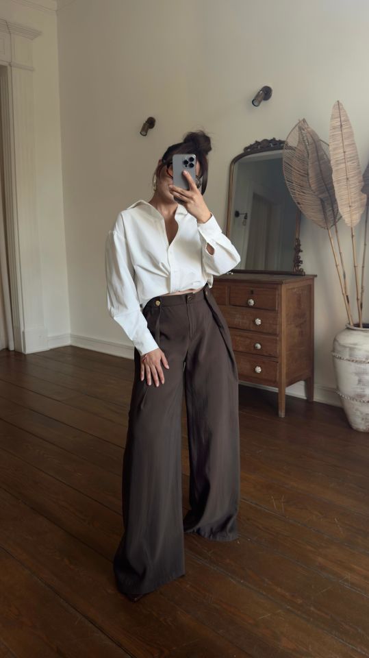 Tencel Düğmeli Pantolon Kahve