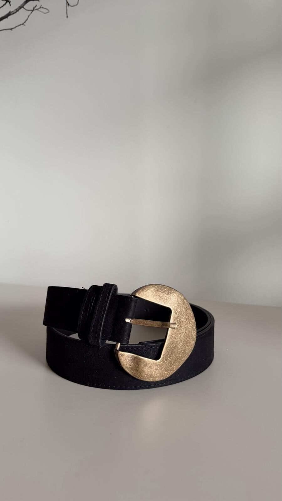 Süet Bronz Toka Kemer Siyah