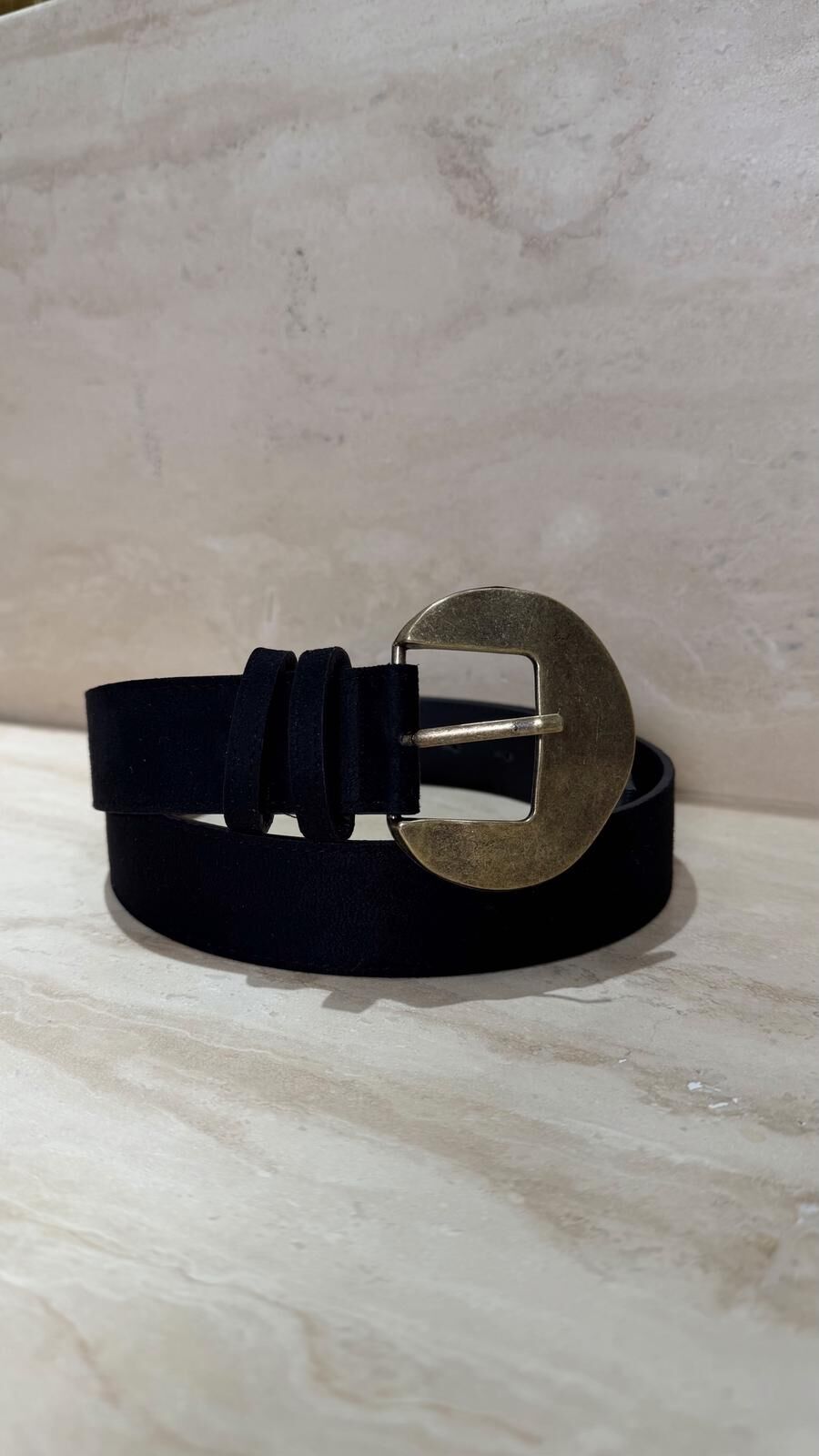 Süet Bronz Toka Kemer Siyah