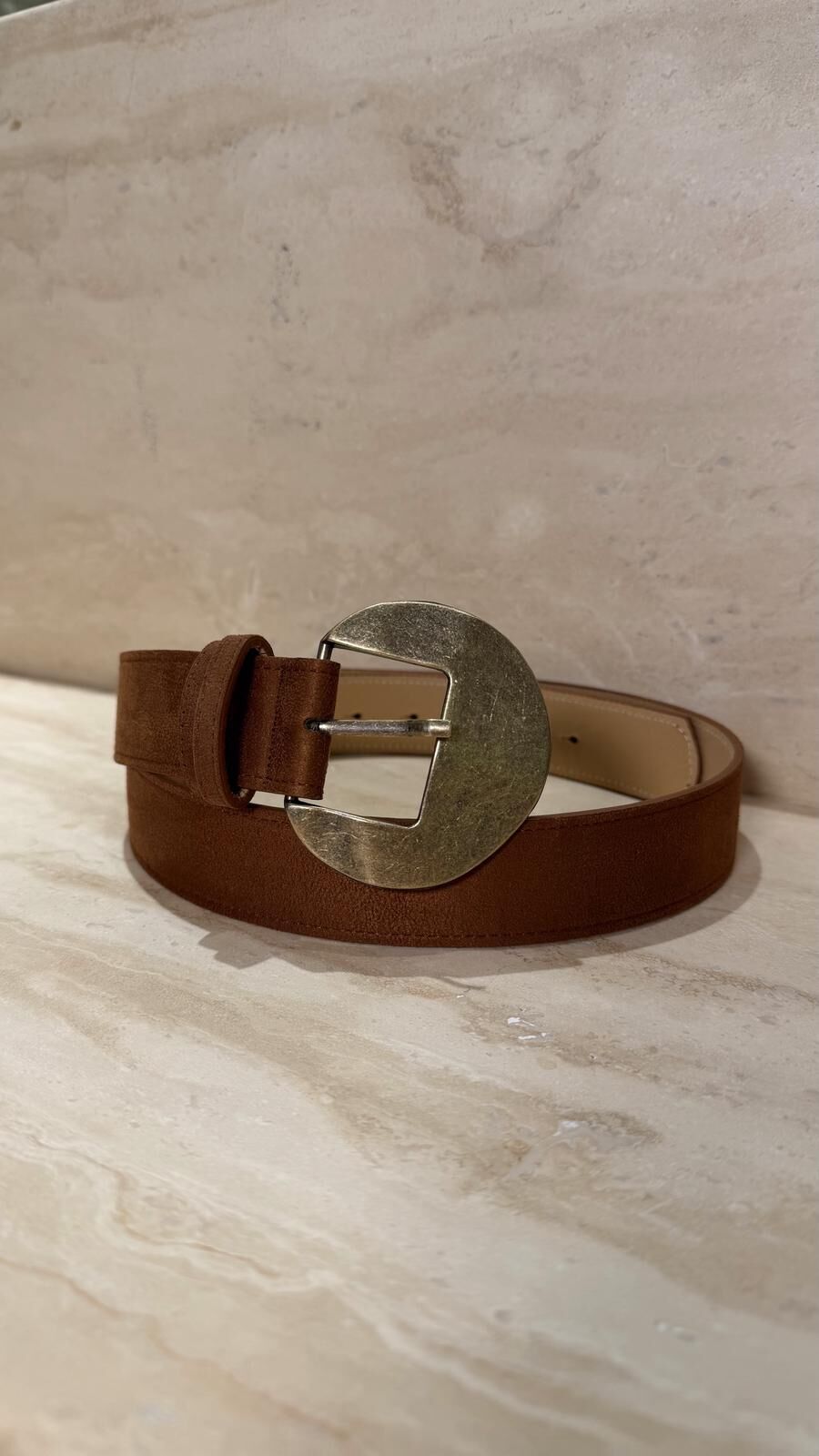 Süet Bronz Toka Kemer Taba