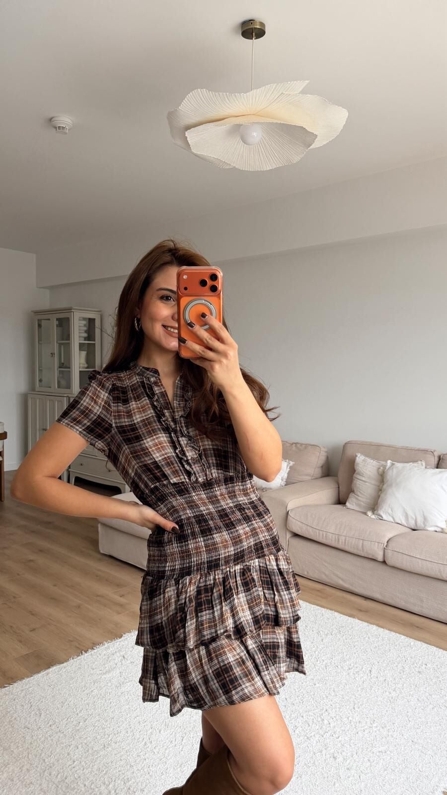 Beli Lastikli Ekoseli Elbise