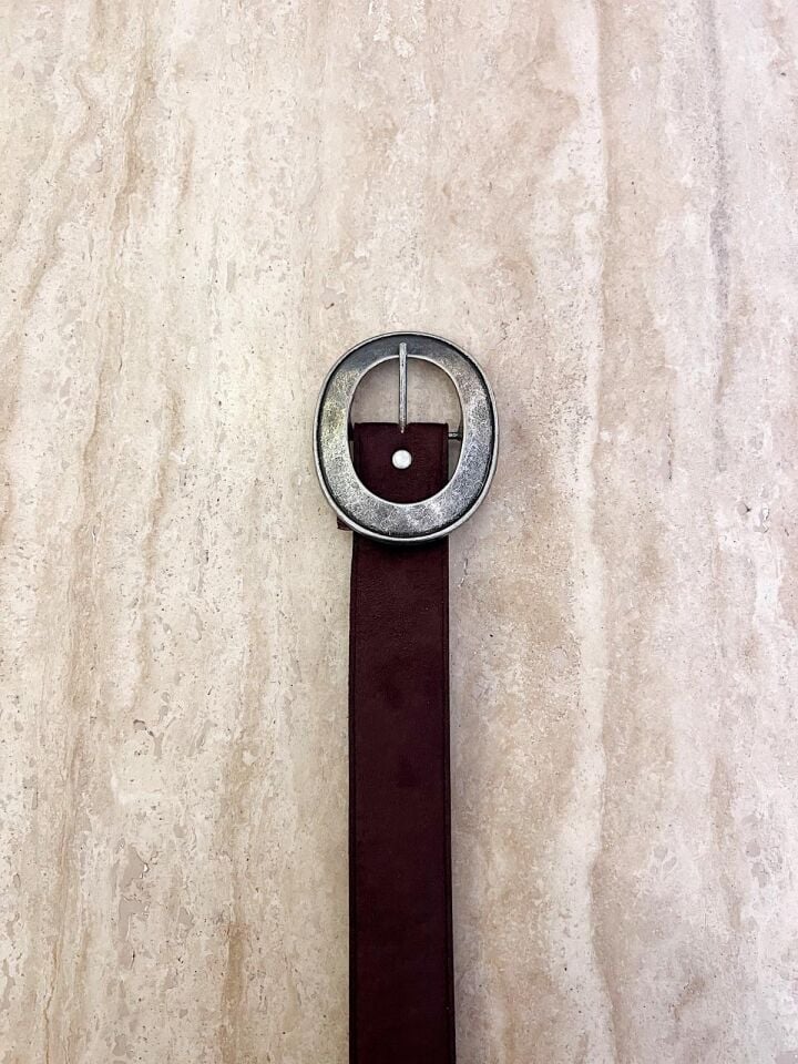 Oval Toka Süet Kemer Kahve
