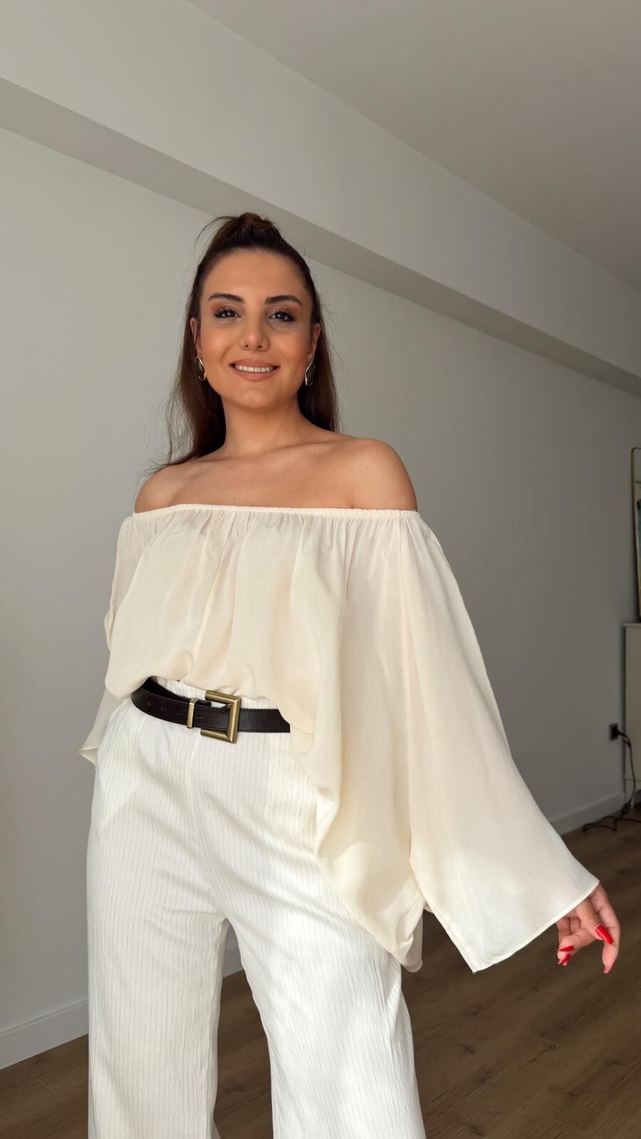 Lastikli Salaş Bluz Krem