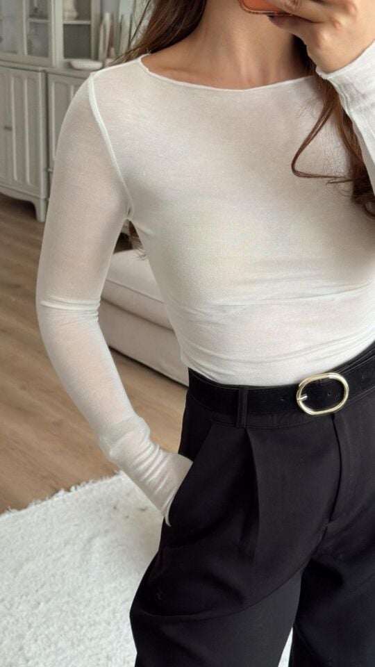 Transparan Ekru Bluz