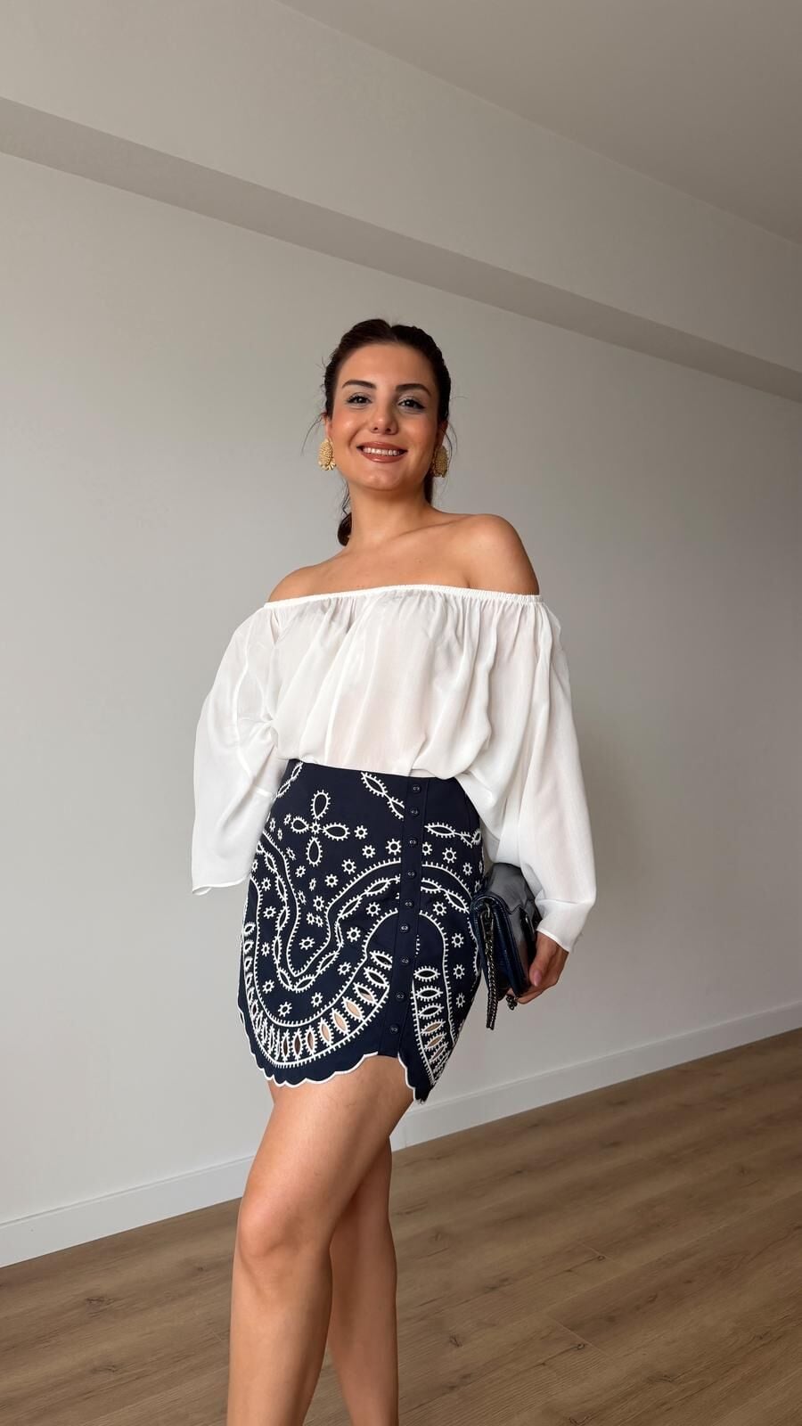 Lastikli Salaş Bluz Beyaz