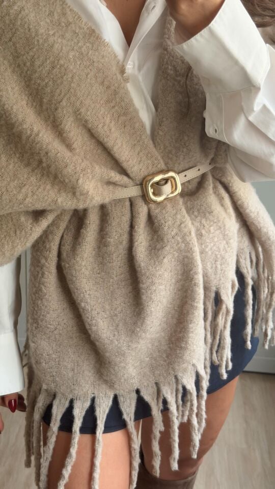 Kare İnce Kemer Bej