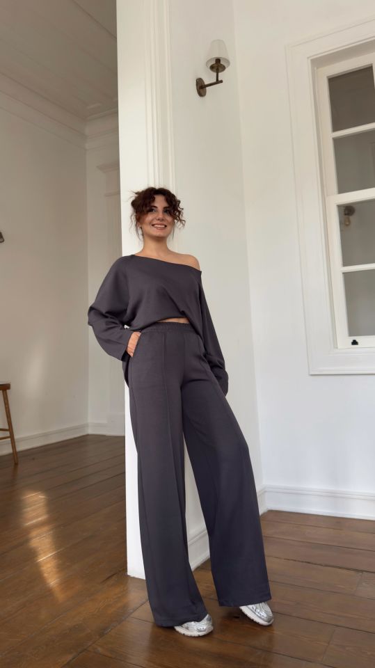 Kayık Yaka Modal Takım Antrasit
