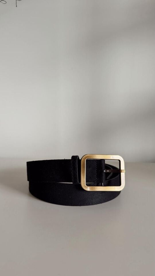 Süet Kare Toka Kemer Siyah