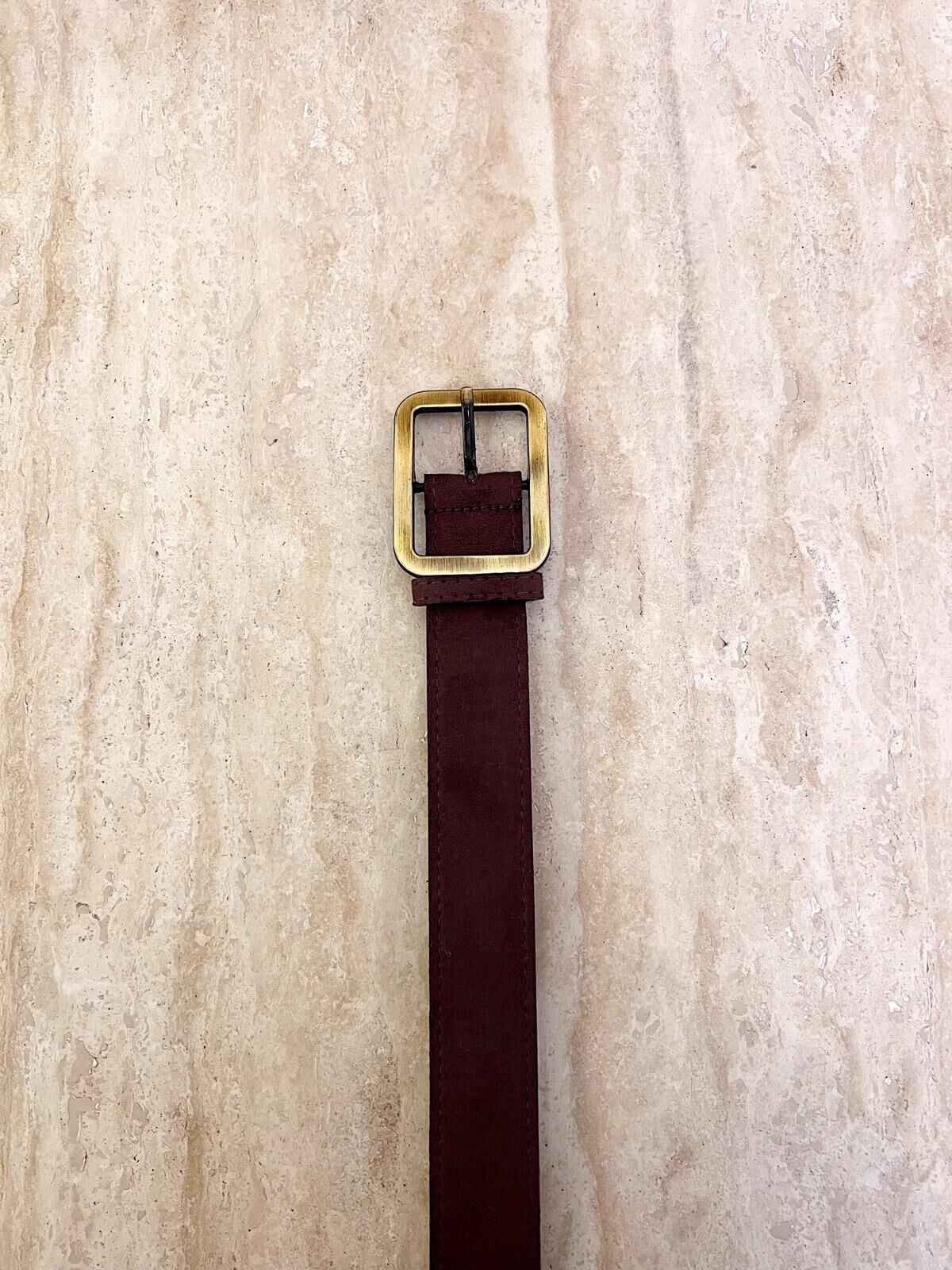 Süet Kare Toka Kemer Kahve