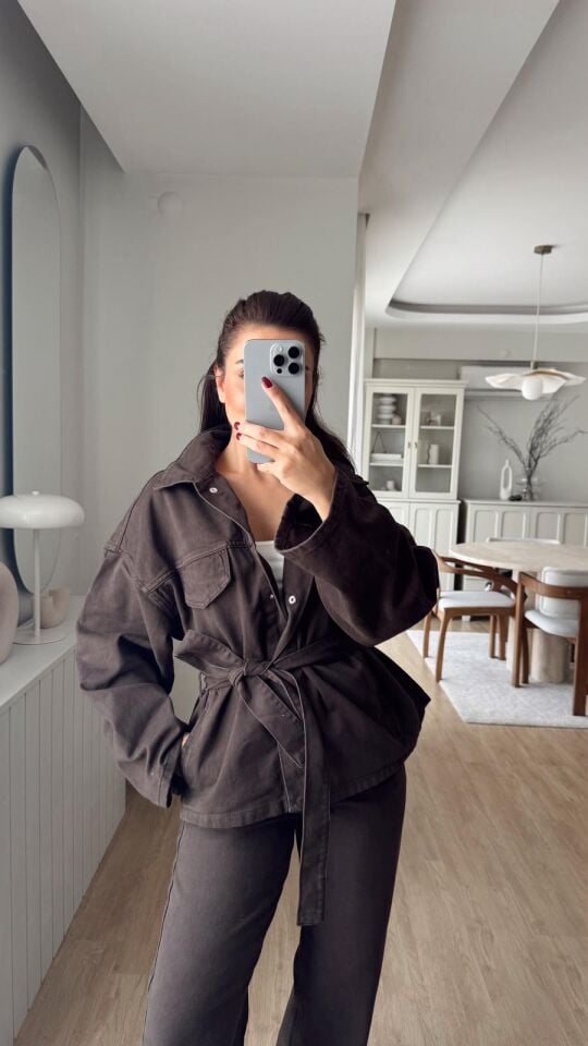 Terra Kahve Kuşaklı Ceket